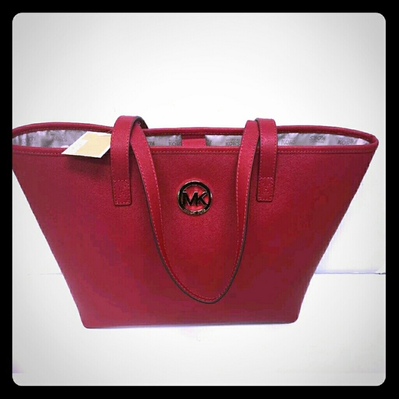 MK Red Large Leather Jet Set Tote