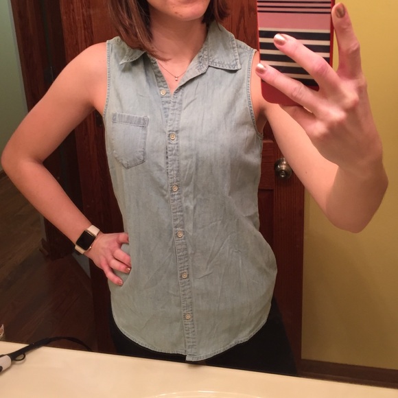 SO Tops - chambray sleeveless blouse