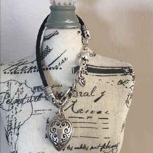 Brighton black leather bracelet with heart charm