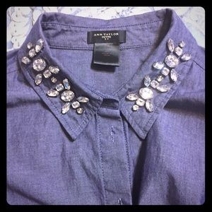 Ann Taylor Bejeweled Chambray Longsleeve Button-up