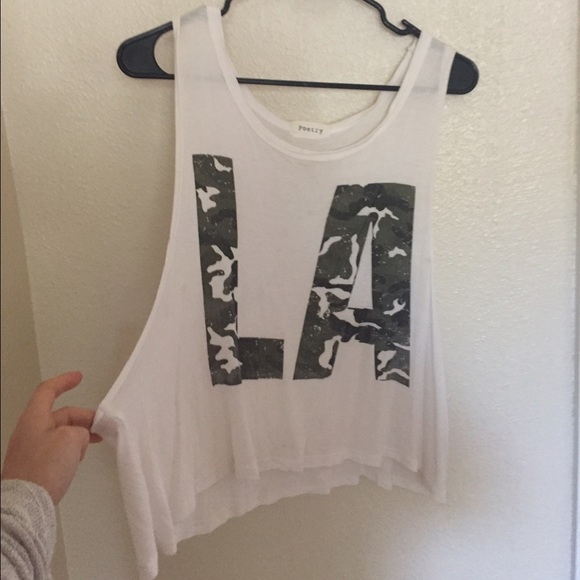 White low-arm cut tank top; camouflage writing - Picture 2 of 2