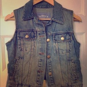 Vintage distressed denim vest