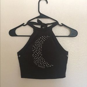 Grey crescent moon halter crop top