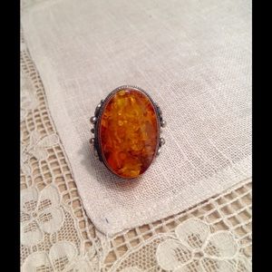 Vintage Boho Genuine Baltic Amber Ring sz 6