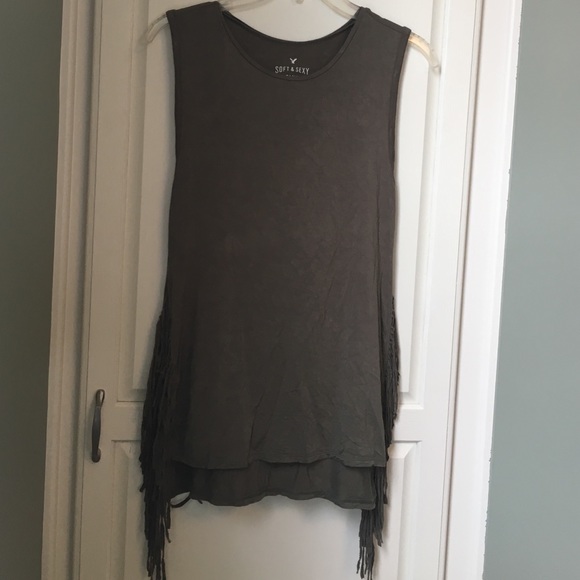Army Green Fringe Muscle Tank