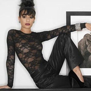 American Apparel L sheer floral black bodysuit