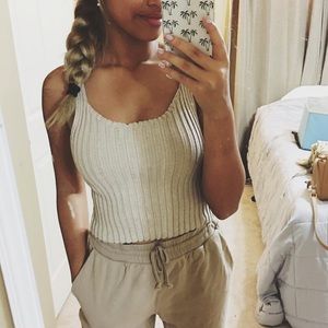 Tan ripped tank top
