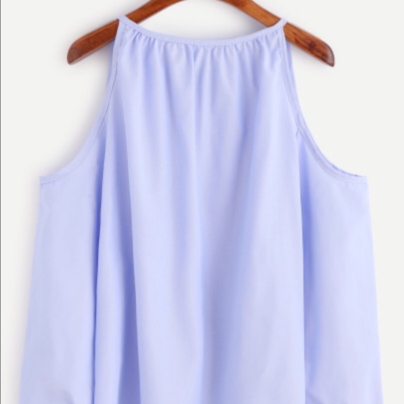 💗GORGEOUS BLUE COLD SHOULDER TIE NECK TOP💗 - Picture 3 of 4