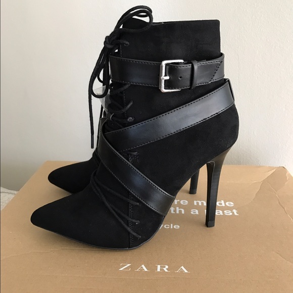 Zara Shoes - Zara Lace Up High Heeled Ankle Boots