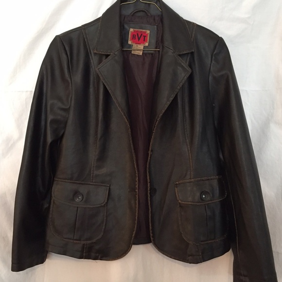RVT Vegan Leather Jacket. Dark Brown Distressed.