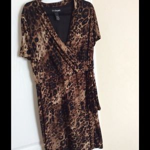 Plus size leopard print faux wrap dress