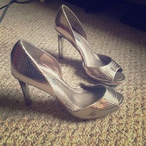 BCBG Max Azria silver stilettos