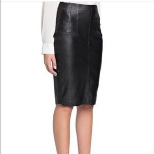 Zara Black Leather Pencil Midi Skirt