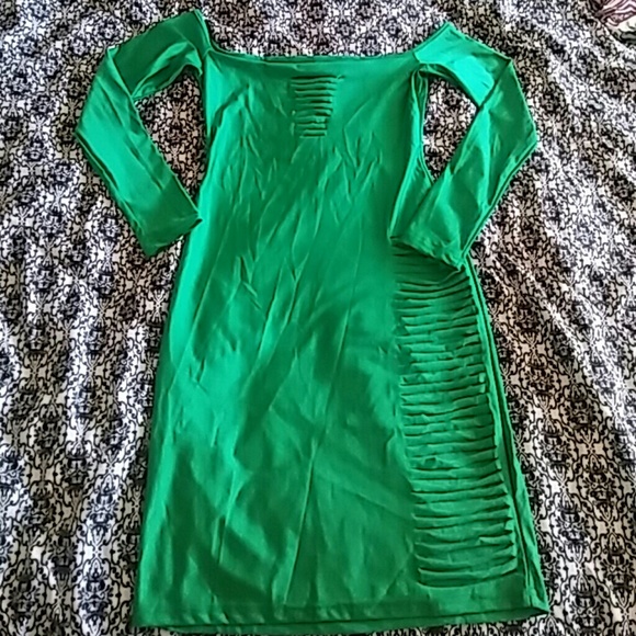 Sexy Green Long Sleeve Bodycon Dress woth slashes