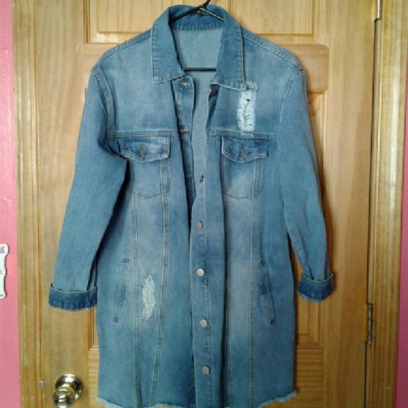 Forever 21 Longline Distressed Denim Jacket