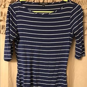 Blue and white stripped boat neck shirt