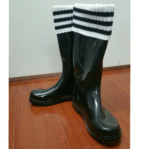 Women Tall Rain Boots with Cuff, #1808, Black - Picture 2 of 3