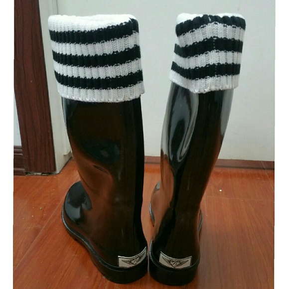 Women Tall Rain Boots with Cuff, #1808, Black - Picture 3 of 3