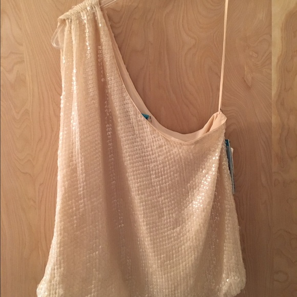 Alice + Olivia Sequin Champagne One Shoulder Top M