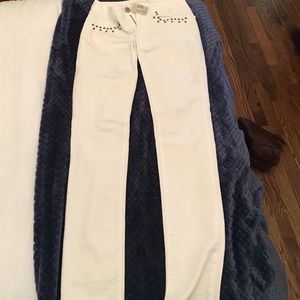 White studded stretch jeans