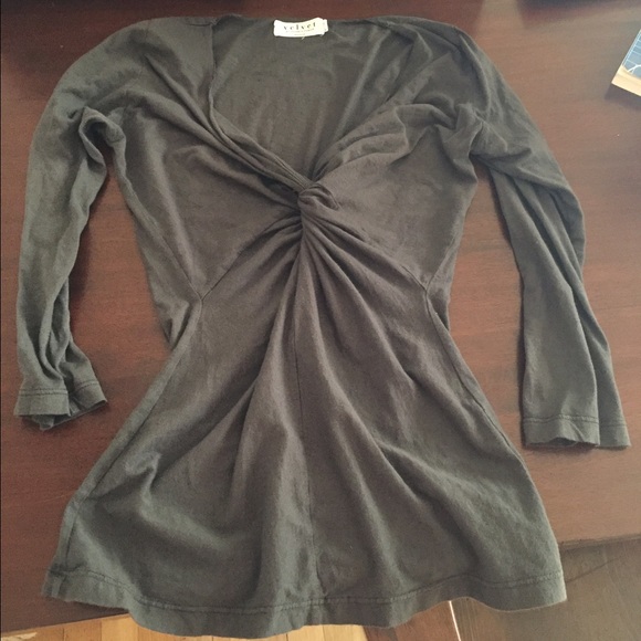 Dark grey velvet twist front top