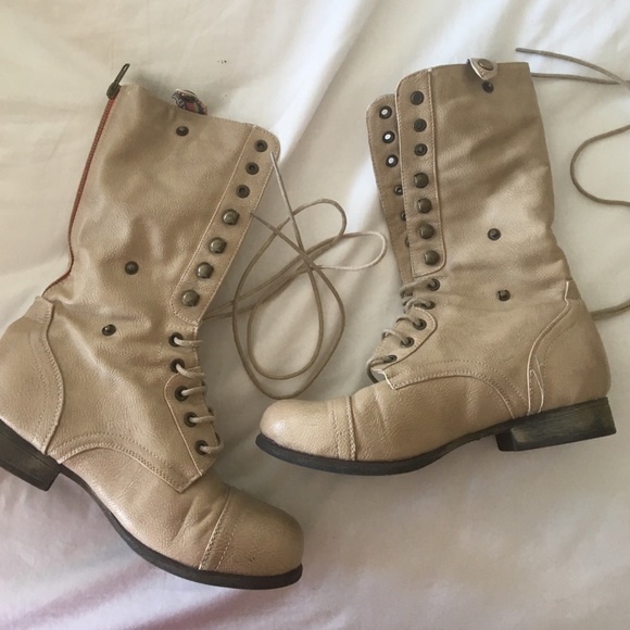 Tan Combat Boots, Size 9