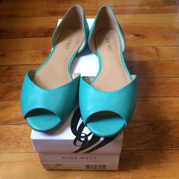 Teal Nine West Peep Toe Cutout Flats