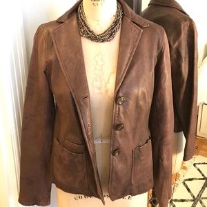 Vince chocolate leather blazer / lapel jacket