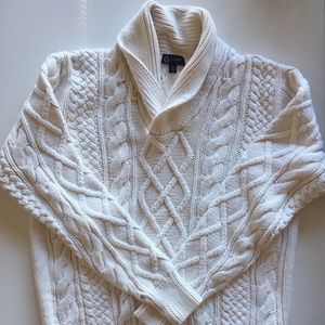 J. Crew shawl collar ivory sweater, men's size S