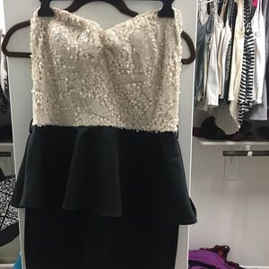 Cream sequin top black dress