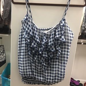 Blue and white plaid top