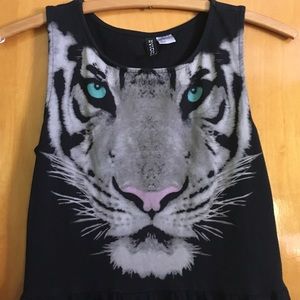 Black dress with white tiger detail