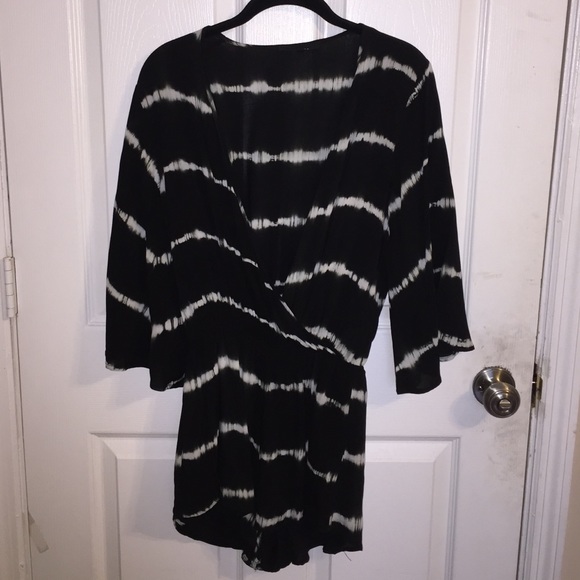 Black Tie-Dye Print Romper