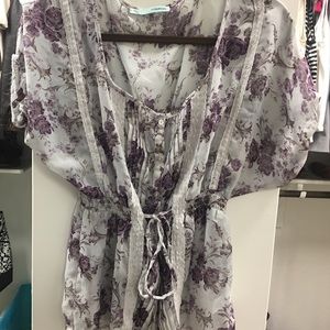 Grey abs purple floral blouse