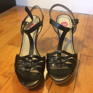 BP Black Leather Wedge Sandals Size 7