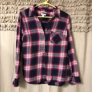 Merona pink and blue flannel half button up