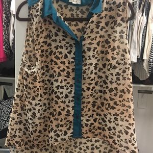 Cheetah and blue high low sleeveless top