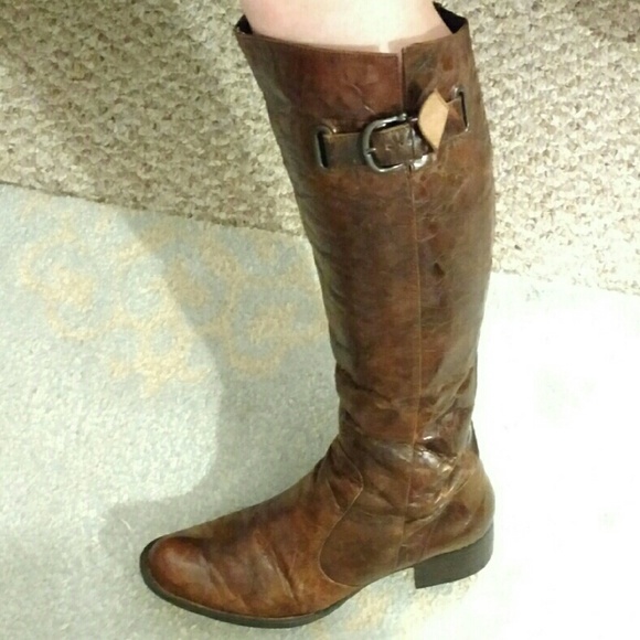 Born Brown Textured Tall Leather Boots Size 9