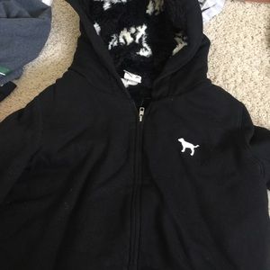 Pink fur hoodie zip up