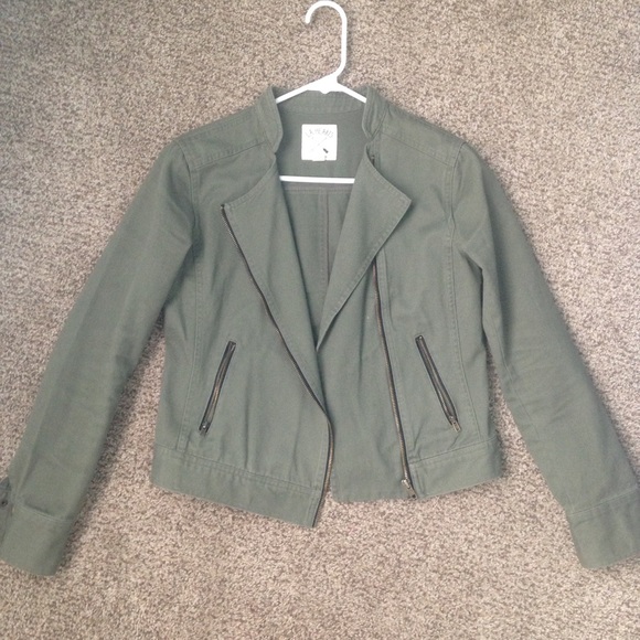 Army green zip up denim jacket