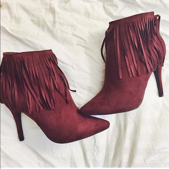Burgundy Faux Suede Boots