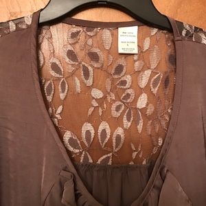 Brown/Dark Grey Silk-Lace Blouse