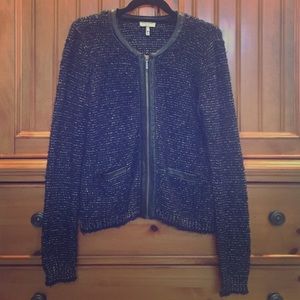 Joie Jaclyn Leather Trim Sweater in Navy!