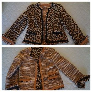 REVERSIBLE leopard print and tweed jacket