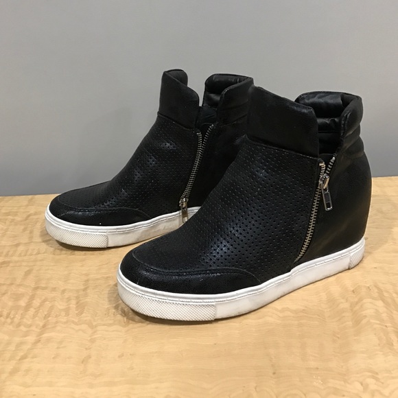 Steve Madden perforated black wedge sneakers