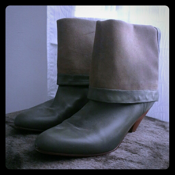 Vintage Style Gray Leather Booties Short Heel Sz 8