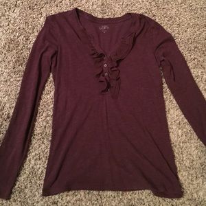 Loft plum top with adorable ruffle neckline