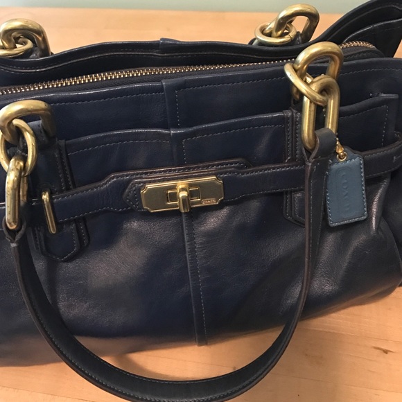 Coach Purse // Navy leather //light blue interior
