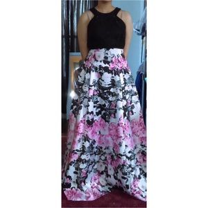 Two-piece prom dress. Black top and Floral skirt