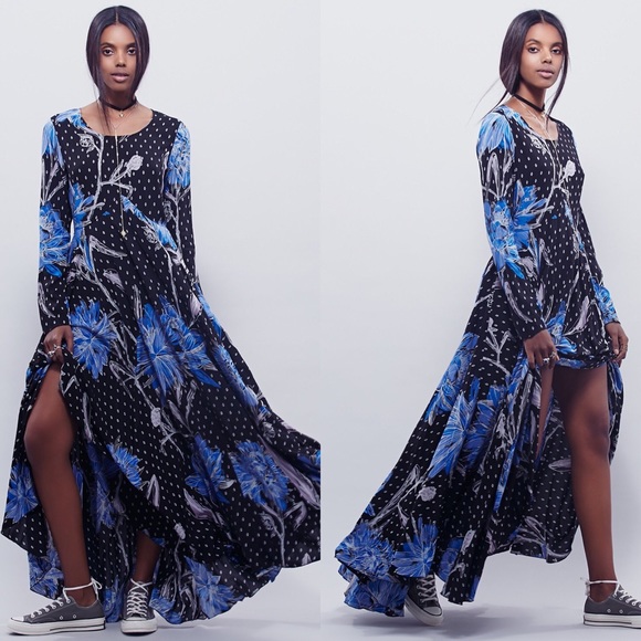 Free People Boho Chic Floral Print LS Maxi Dress - Picture 1 of 4